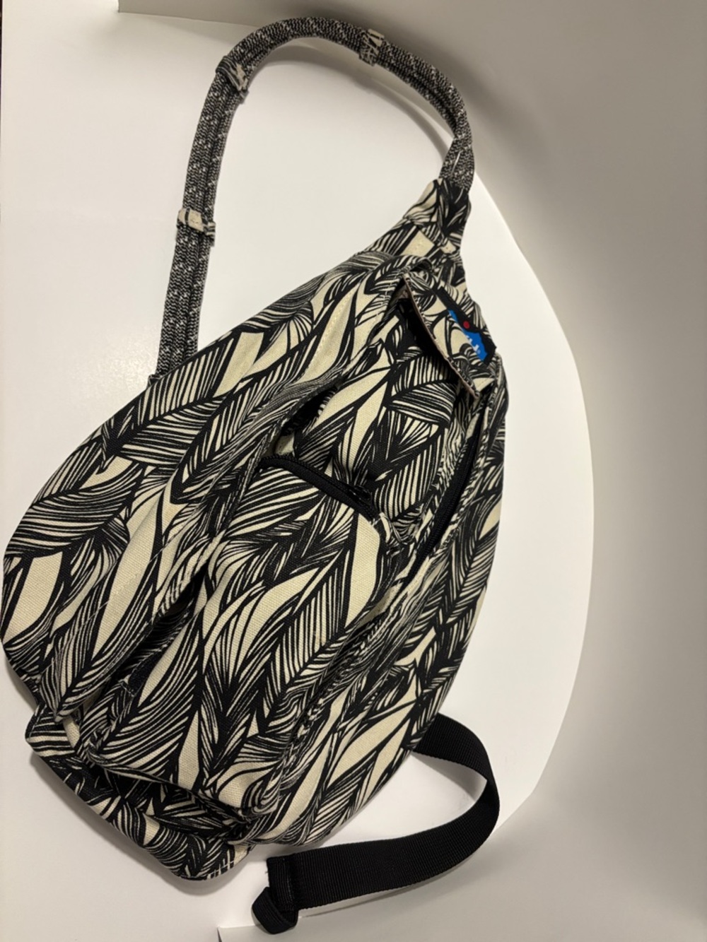 KAVU Leaf-Print Canvas Crossbody Sling Bag - Cream & Black